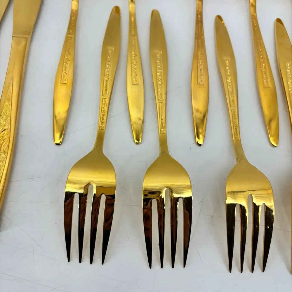 Sherwood Stanley Roberts Flatware Spoons Salad Forks Stainless Gold Tone